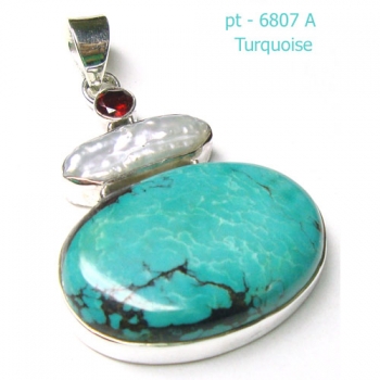 Natural blue turquoise pure silver handcrafted fashion pendant for women